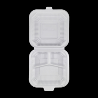 Boîte à hamburger jetable à emporter, 8x8 pouces, 3 compartiments, en plastique, avec couvercle transparent noir