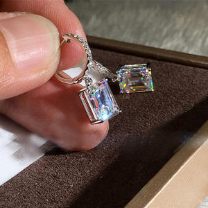 Pendientes de Diamantes Azul Marino E1543, Corte Esmeralda, Oro Blanco, Joyería Clásica para Mujer, para Boda - Product Image 5