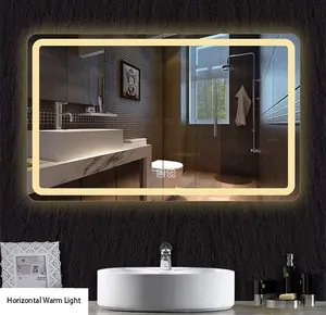 Cermin pintar multifungsi dekorasi hotel meja depan, cermin pintar dengan pencahayaan cermin kamar mandi LED tanpa bingkai