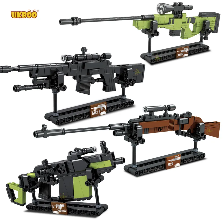 Free Shipping UKBOO 389PCS DIY AWM M24 Sniper Military Sniper Rifle Toy Gun AWM M24 MK12 Mini Four Gun Blocks for Boys