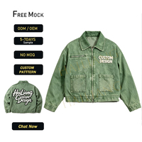 Veste en jean vert délavé sur mesure de haute qualité avec broderie, logo personnalisé, fermeture éclair vintage et imprimé pour homme