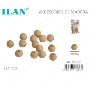 Perline di legno ILAN 16mm rotonde naturali per artigianato e creazione di gioielli - Product Image 1