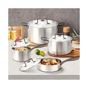 Ensemble de casseroles allemandes multifonctionnelles en acier inoxydable 304 Triply Batterie de cuisine antiadhésive pour la cuisson à induction