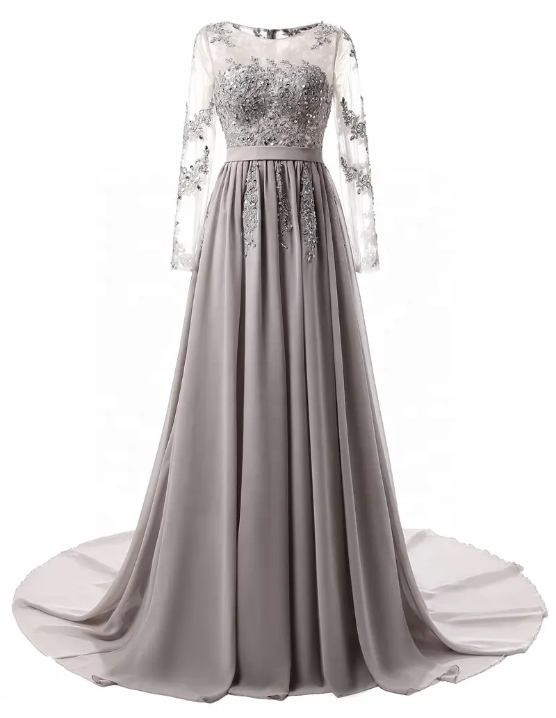 Custom Made Multiple Colors Long Sleeve Lace Appliqued Evening Dresses With Tail