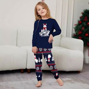 Vêtements de nuit pour femmes Factory Direct Christmas Parent-Child Clothing Explosion Autumn Wind <span class=keywords><strong>Homewear</strong></span> Polar Bear Printed Blue Suit - Product Image 5