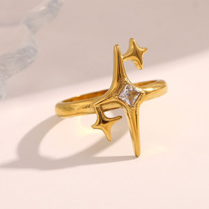 Anillos de Estrella de Circonio en Acero Inoxidable 316L con Baño de Oro PVD de 14k y 18k, Resistentes al Deslustre, Venta al Por Mayor Personalizada para Mujeres - Product Image 2