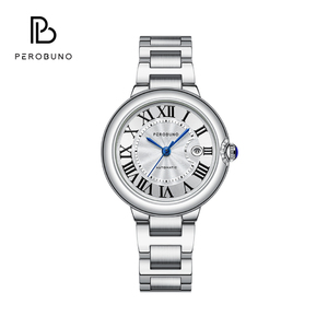 Reloj Mecánico de Acero Inoxidable PeroBuno para Mujer con Esfera de Números Romanos, Diseño Resistente al Agua, Elegante Visualización de la Hora con Corona y Agujas PB - Product Image 1