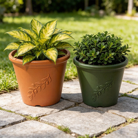 Pot de fleurs en plastique PP, pot de pépinière individuel avec motif de feuille en relief, jardinière moulée par injection pour la maison et l'extérieur