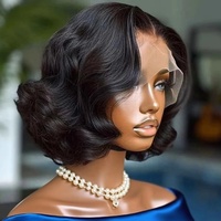 Perruque courte bob ondulée naturelle en cheveux humains, perruque frontale HD en dentelle complète, perruque frontale en dentelle de cheveux vierges pour femmes noires