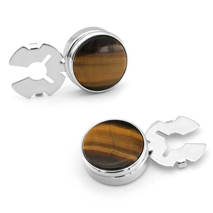 Manufacturer Wholesale Fashionable Classic Design Men's Round <b>Brown</b> Marble Cat's Eye Stone Cufflinks Shirt Decorative Buttons - Product Image 5