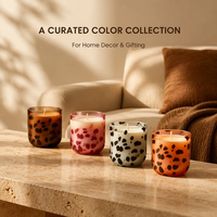 Ensemble cadeau de bougies parfumées au soja en verre à motif léopard de luxe, personnalisées OEM, pour supermarché, décoration intérieure, vente en gros en vrac, usine