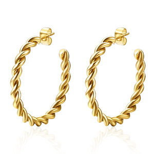 Hoop Earrings 4Mm 18K Gold Plated Braided Large <b>Round</b> Face Women's Fashion Jewelry Zinc Alloy Stainless Steel <b>Post</b> - Product Image 1