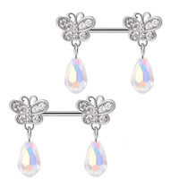 Vente en gros de piercing corporel en acier inoxydable ailes d'ange anneaux d'haltères mamelons en zirconium coloré en forme de crâne d'abeille