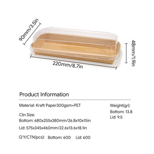 Rectangular Disposable Kraft Paper Food <b>Container</b> Sushi Takeaway Box Waterproof Oilproof with <b>Clear</b> Lid for Restaurant - Product Image 2