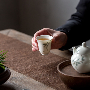 Apricot White Hand Painted Begonia Flower <b>Teacup</b> Ceramic Kung Fu Tea Set Master Cup Retro Thin Wall Tasting Cup - Product Image 4