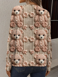 <span class=keywords><strong>Pull</strong></span> en tricot imprimé ours en peluche pour femme, col en V, manches longues, motif floral mignon, <span class=keywords><strong>pull</strong></span> décontracté, tricot imprimé pour l'hiver - Product Image 2