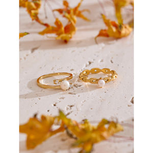 JINYOU 5365, Новое поступление, кольцо с натуральным жемчугом, модное кольцо из нержавеющей стали с покрытием из нержавеющей стали 18K, подарочное ювелирное изделие - Product Image 4