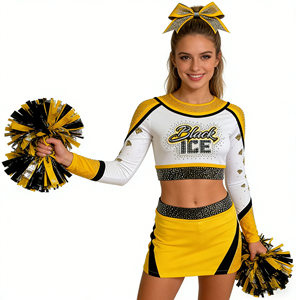 Uniformes <span class=keywords><strong>de</strong></span> Animadoras Atractivos en Blanco y Dorado con Lazo Brillante para Actuaciones Fotográficas - Product Image 3