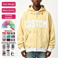 Sudadera con capucha y cremallera para hombre, 100% algodón, 320 g/m², con efecto lavado y desgastado, estampado DTG, cuello redondo y puños acanalados, estilo pullover.