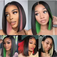 Perruques Bob en promotion, couleur cachée Peekaboo, mèches rouges, bleues et roses, double densité, ultra-lisses, transparentes HD, perruques frontales complètes en dentelle