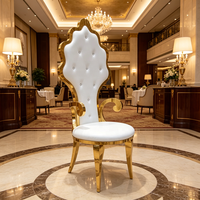 Chaise de trône royale de luxe en acier inoxydable doré, chaise de mariage rembourrée, chaise de banquet à dossier haut, chaise d'événement royal, mobilier d'hôtel