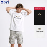 T-shirt à manches courtes pour homme, imprimé floqué doré, monogramme LH, noir, 100% coton, col rond, streetwear, surdimensionné, premium, décontracté