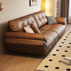 Sofá Italiano Minimalista Retro de Cuero Genuino, Juego de Sofás Grandes de Piel de Vacuno de Primera Capa para Sala de Estar Moderna y Sencilla - Product Image 4
