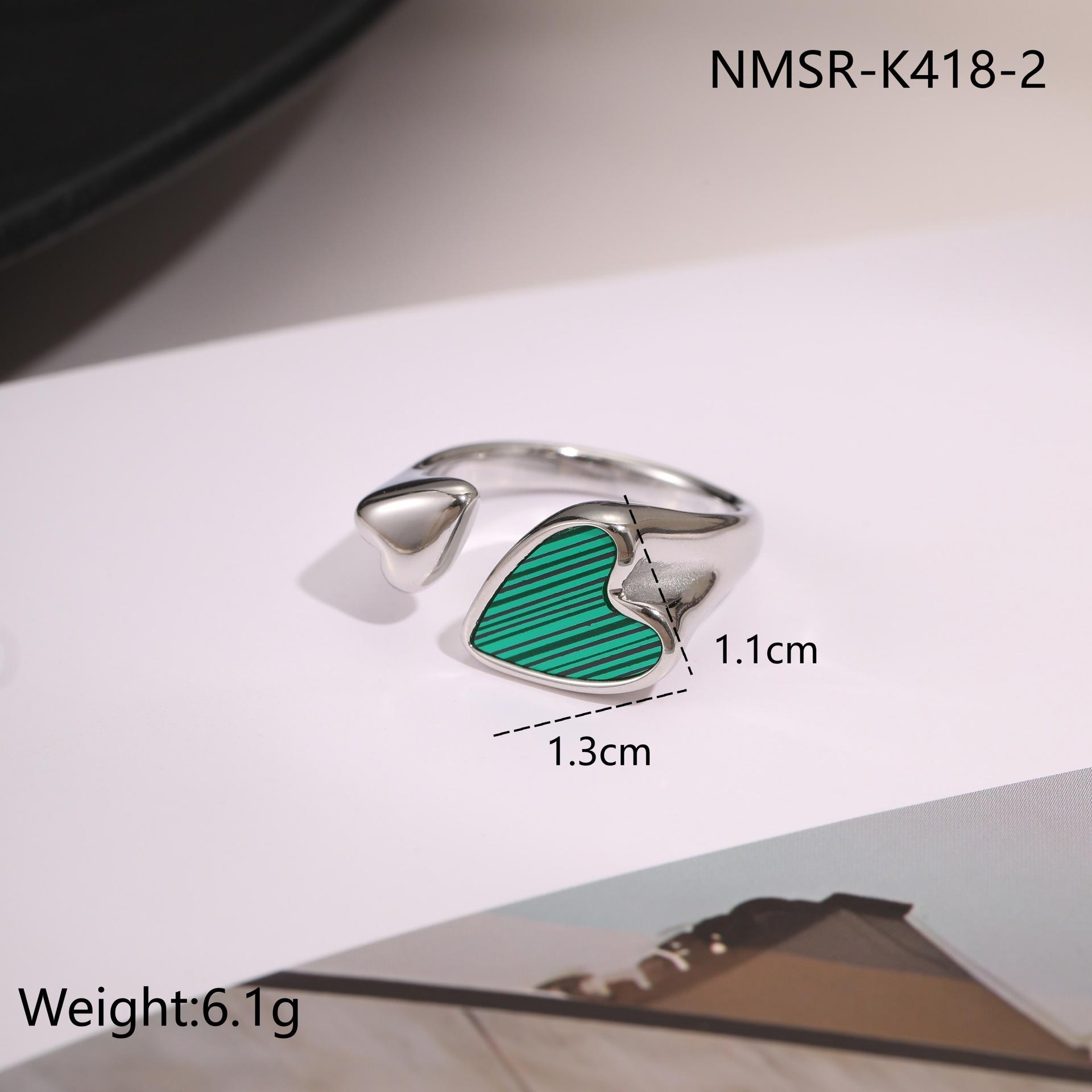 แหวนมาลาไคท์สีเหล็ก NMSR-K418-2