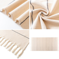 FF6166 White Summer Travel Cotton Turkish Beach Towel with Tassel Custom Sand Free Striped Beach Towel