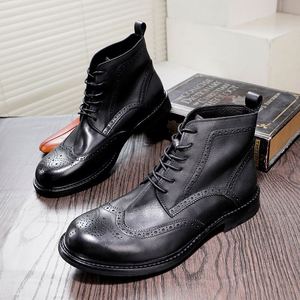 Autumn New Arrival Men's <b>Boots</b> Brogue Carved Retro Ankle <b>Boots</b> Goodyear Welt Craftsmanship Handmade - Product Image 4