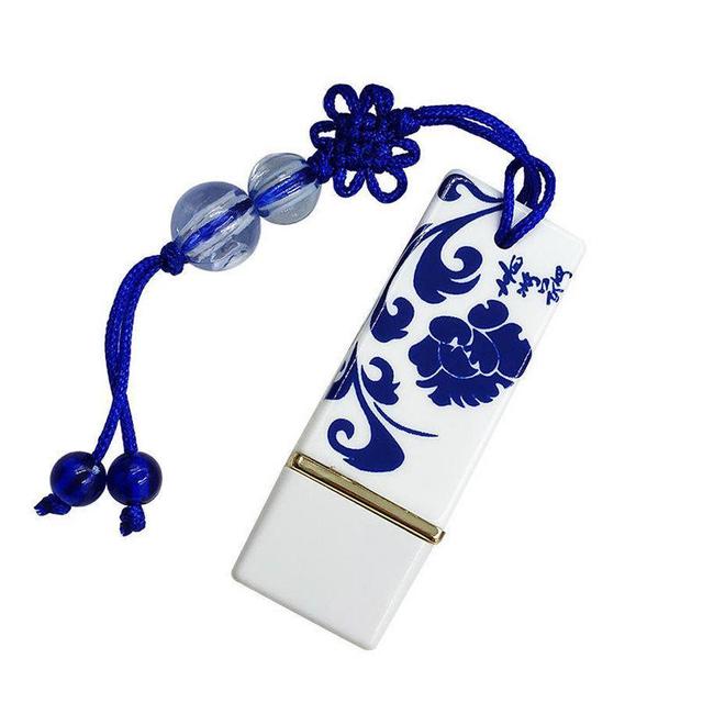 Factory Wholesale Chinese Style Blue White Porcelain Ceramic USB2.0 Flash Drive 64GB Custom Logo Chinese Gift Box