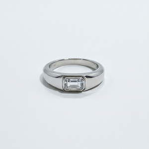 Emerald Cut Lab Grown Diamond <b>Ring</b> 925 Silver / 10KT 14KT 18KT Minimalist Bezel <b>Set</b> Engagement <b>Ring</b> - Product Image 1