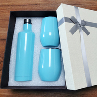 Set Botol Anggur Stainless Steel, Set Hadiah Gelas Anggur Dinding Ganda Terisolasi Vakum