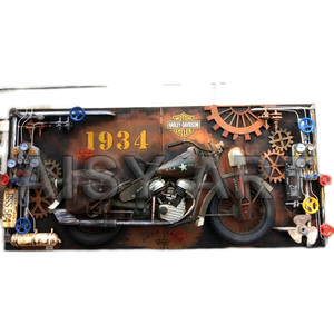 Modèle de moto indienne Harley à vent industriel 1:1 Décoration murale tridimensionnelle en étain 3D <span class=keywords><strong>Peinture</strong></span> métallique durable pour bar - Product Image 1