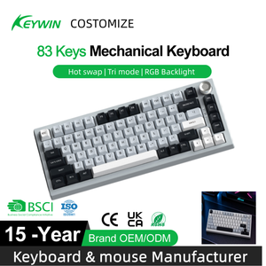 Clavier mécanique Keywin personnalisé, tri-mode, RGB, hotswap, avec joint d'étanchéité, lettres latérales RGB, clavier de jeu mécanique avec bouton rotatif - Product Image 1