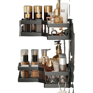 Étagère de salle de bain en plastique à 2 niveaux, à fixer au coin, noir mat, gain de place, pour produits de toilette et soins de la peau - Product Image 1