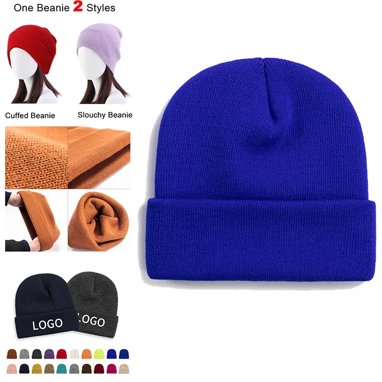 Bordado de alta calidad 100% lana en blanco hombres Beanie invierno Unisex sombreros de punto cálido con logotipo personalizado