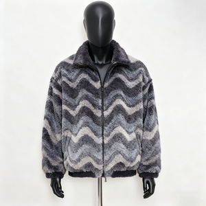 Giacca Oversize da Uomo Personalizzata OEM, Spessa, Antivento, Reversibile, con Zip, in Pile <span class=keywords><strong>Sherpa</strong></span> Vintage, con Stampa e Motivi, Vendita all'Ingrosso - Product Image 4