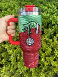 28 Colores, Regalos de Navidad, Vasos Grinches de Acero Inoxidable de 40 oz, Rojos, con Pedrería Brillante, <span class=keywords><strong>Tazas</strong></span> Grinches con Asa - Product Image 2