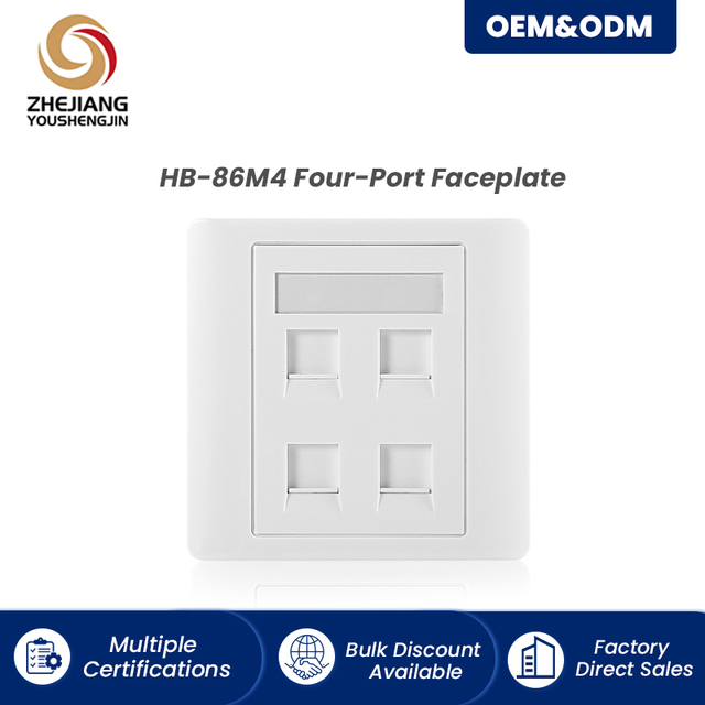 White 4 Gang Keystone Wall Plate Faceplate with Label Window and Spring Dust Shutters for RJ45 RJ11 Network Data Socket