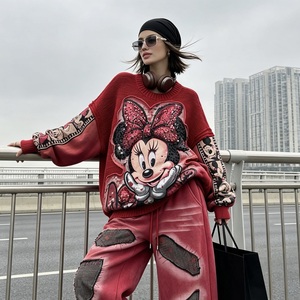 8582/FANMAJIALIE Abito da Donna Personalizzato Stile Y2K, Maglione con Cartone Animato Mickey, Materiale Effetto Vissuto con Ricami Decorativi - Product Image 2