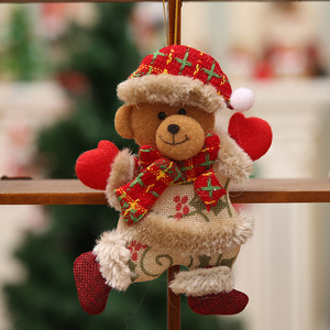 Natal Pelúcia Fantoche <span class=keywords><strong>Teddy</strong></span> <span class=keywords><strong>Bear</strong></span> Papai Noel <span class=keywords><strong>Elk</strong></span> Red Gift Kawaii Xmas Tree Pingente Plush Keychain Bag Dangle Decoração de Natal