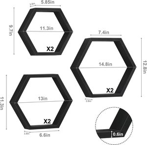 Farmhouse Wall Mount Honeycomb Storage <strong>Shelves</strong> Home Decor Black <strong>Hexagon</strong> Floating <strong>Shelves</strong> <strong>Wood</strong> for Wall - Product Image 6