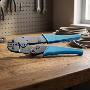 Ratchet Crimping Pliers 9 Inch Heavy Duty Industrial Grade High Carbon Steel Soft <b>Grip</b> Handle Front Entry for Bare Connectors - Product Image 2