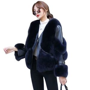2021 Winter Faux Fur New <strong>Fake</strong> Fox Fur Coat Motorcycle <strong>Clothing</strong> With Leather - Product Image 1