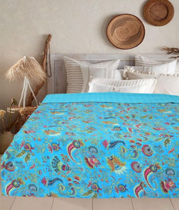 Indian Hand Block Print Cotton Kantha <b>Quilt</b>, Handmade <b>Patchwork</b> <b>Bedspread</b>, Twin 60x90 & King 90x108 - Product Image 3