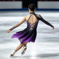 Costume de patinage artistique violet et noir dégradé, robe en maille à manches longues avec strass pour filles adultes, compétition et performance