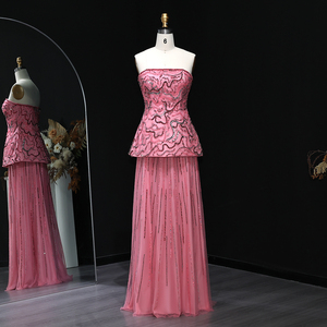 Robe de soirée élégante <span class=keywords><strong>rose</strong></span> pâle en sequins et cristaux Sharon Said SS218, deux pièces, Dubaï, pour femmes, robes de mariée, prix de gros - Product Image 4