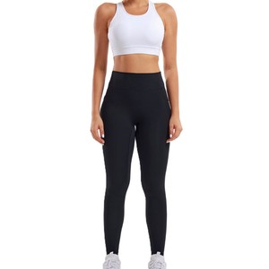 High Waist Seamless Yoga <b>Leggings</b> Set <b>Crop</b> Top Racerback Sleeveless Solid Color 2 Piece Activewear Full Length Stretchy Fit Set - Product Image 1