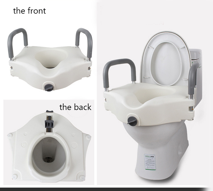 White portable Universal Medical elongated raised toilet seat with handle